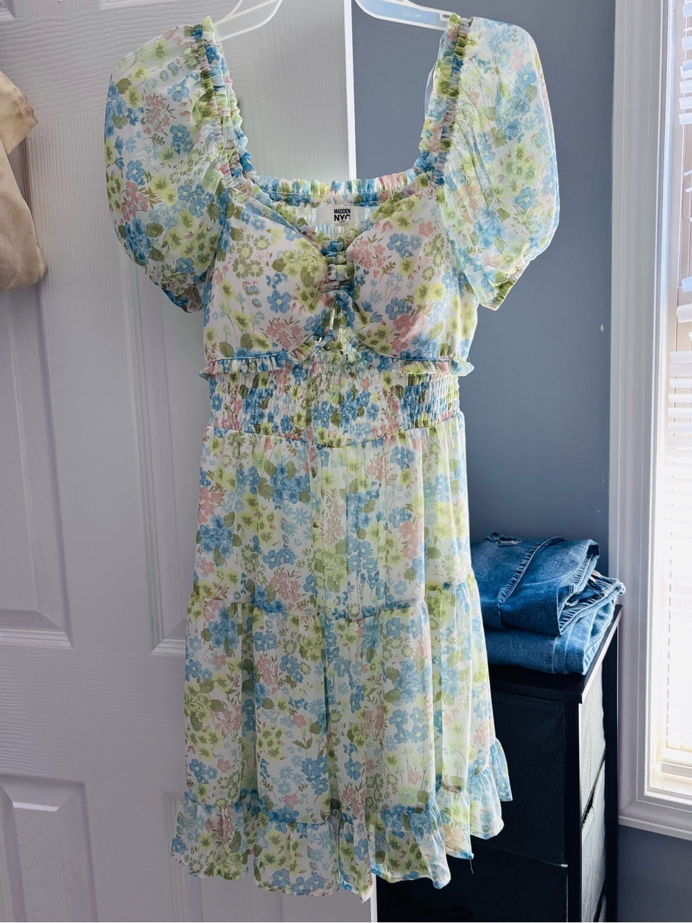 No Boundaries Pastel Floral Mini Dress - Blue, Green & Pink